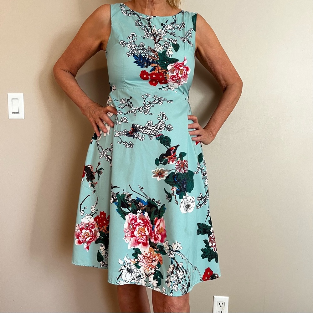 Elegant Floral Dress - Aqua